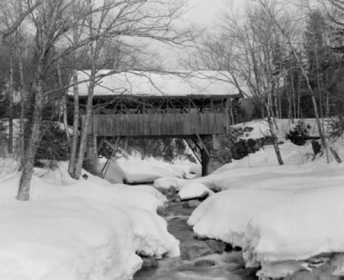 USA New Hampshire Franconia Notch Flume Gorge Old covered bridge over Pemigewasset River Canvas Art -  (24 x 36)
