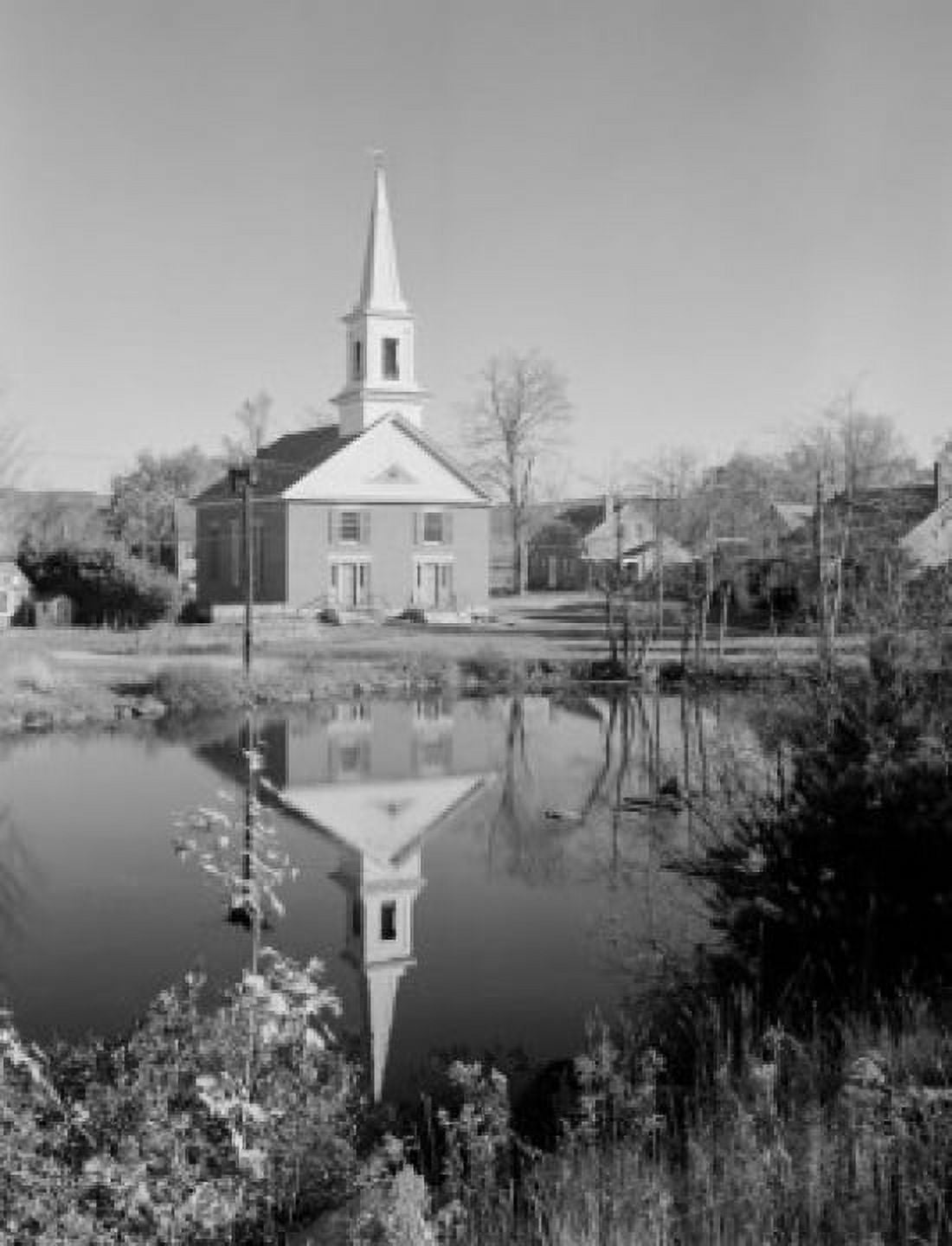 USA New Hampshire Harrisville church with reflection in pond Canvas Art - (18 x 24)