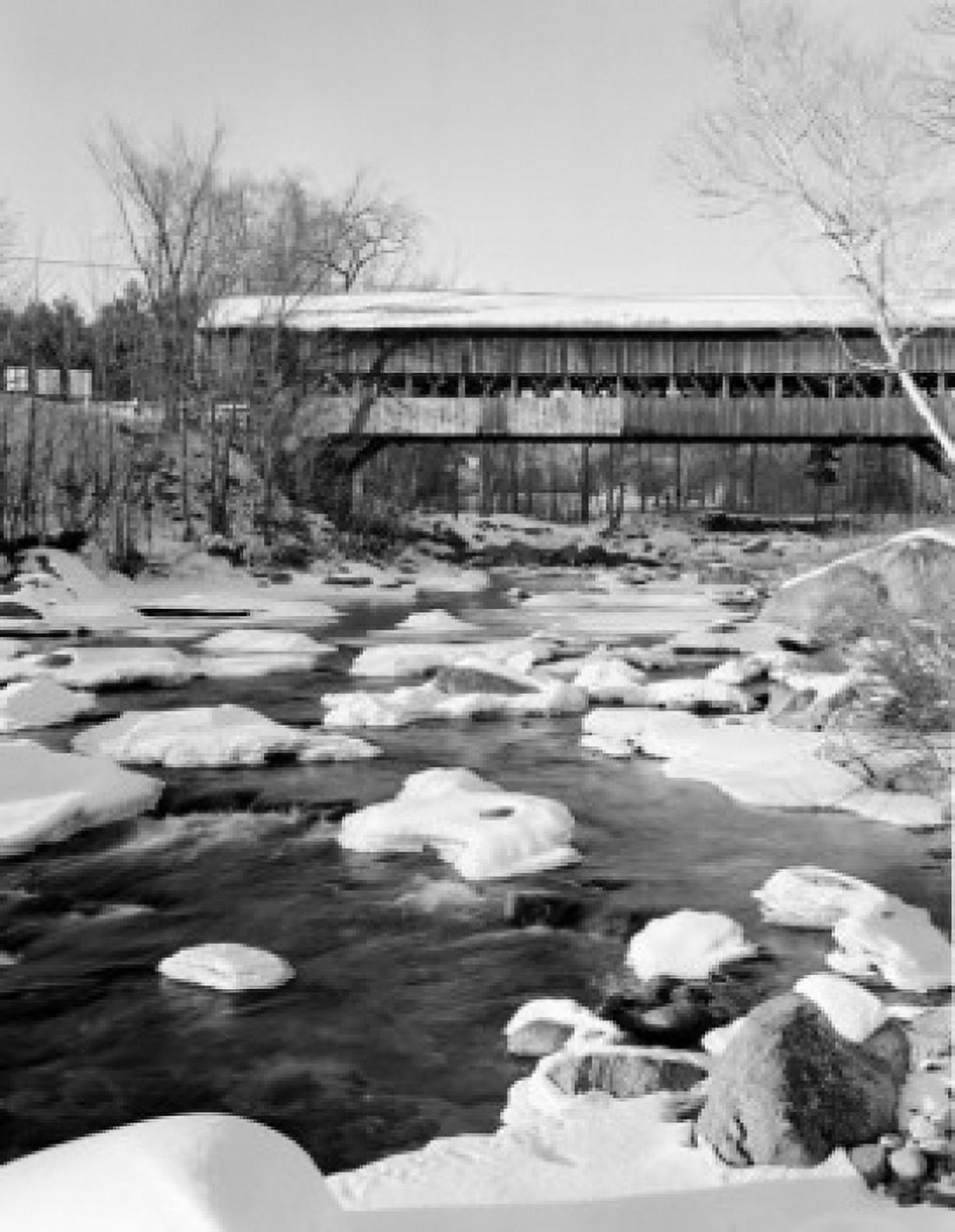 USA New Hampshire Jefferson Winter Landscape with wooden covered bridge Canvas Art -  (24 x 36)