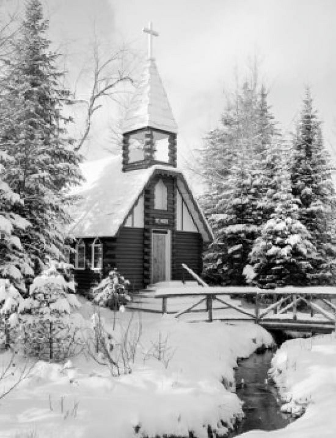 USA New Hampshire Jefferson Winter landscape with small wooden church Canvas Art - (24 x 36)