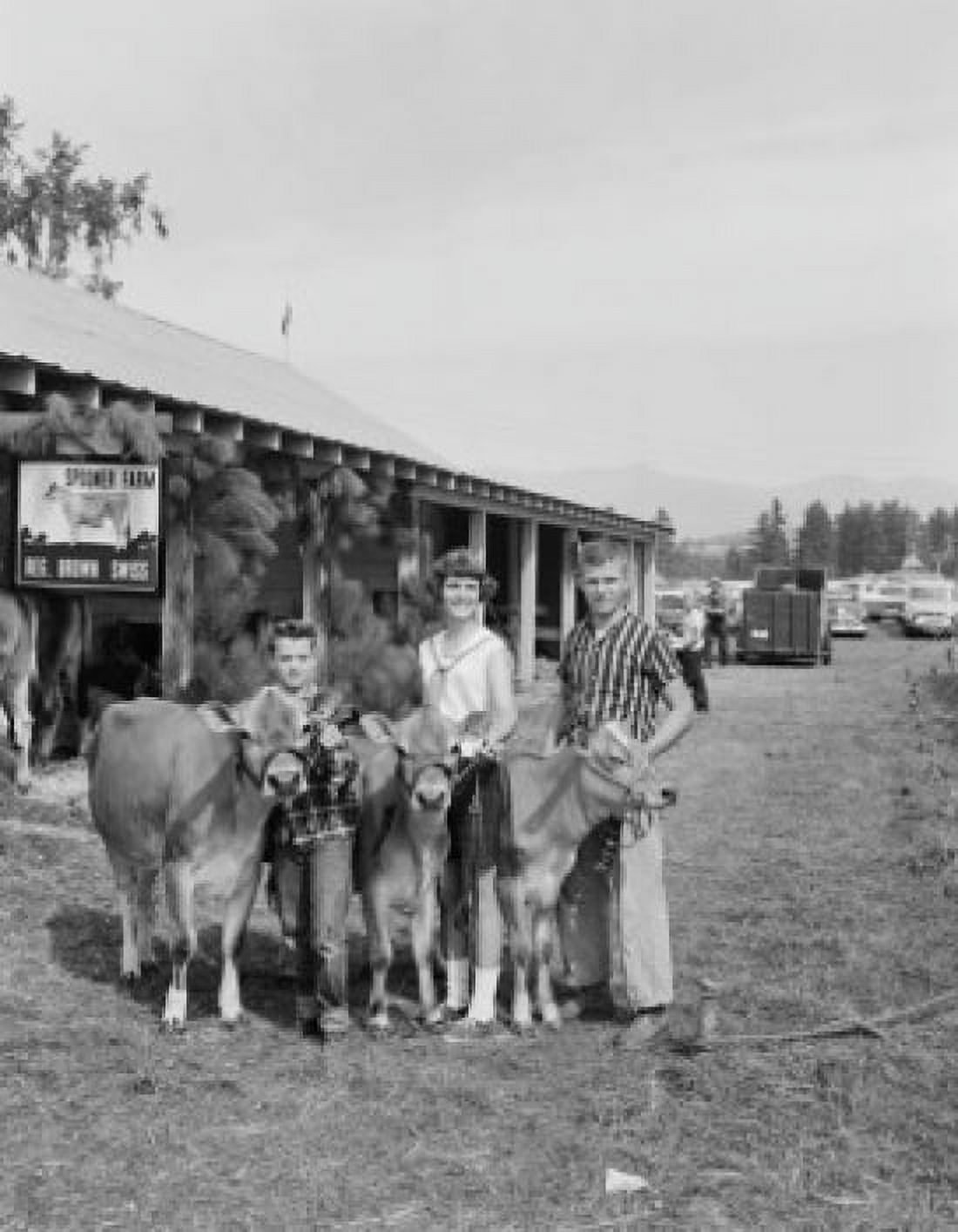 USA New Hampshire Lancaster Portrait of parents with son and cow at county fair Canvas Art - (18 x 24)