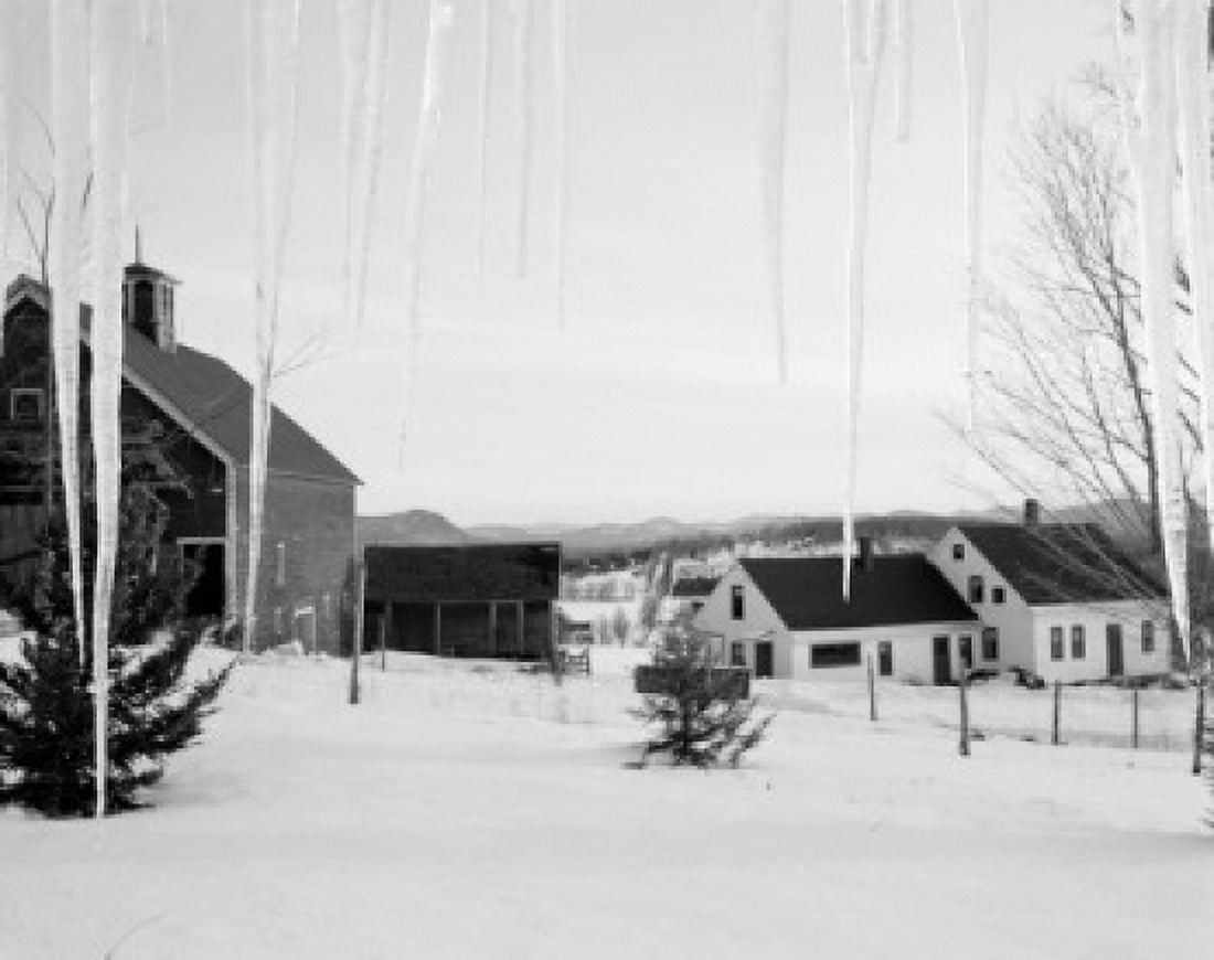 USA New Hampshire Lancaster farm buildings with icicles Canvas Art - (18 x 24)