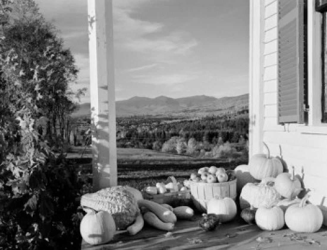 USA New Hampshire Lancaster pumpkins and apples on porch Canvas Art - (24 x 36)