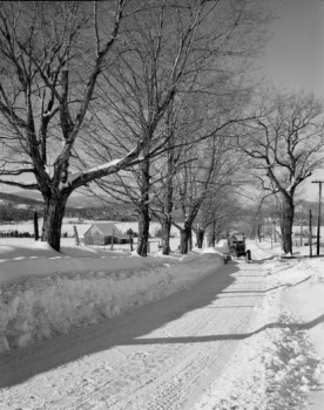 USA New Hampshire Lancaster snowy rural road with plow and distant barn Canvas Art - (18 x 24)