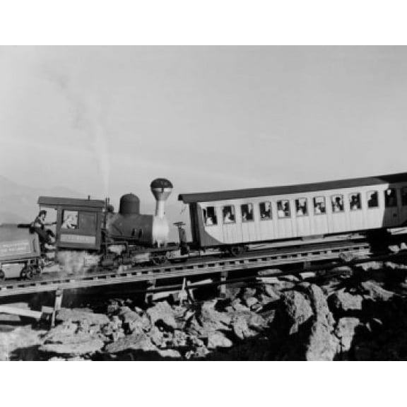 USA New Hampshire Model Cog Railway train approaching Mount Washington summit Canvas Art - (24 x 36)