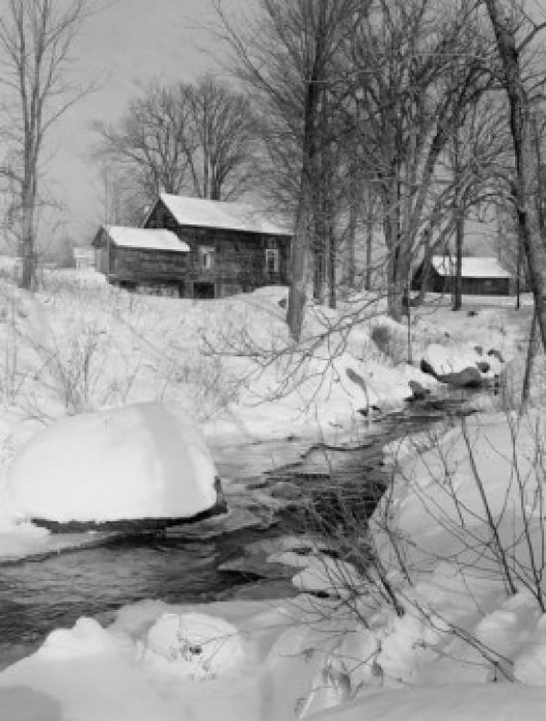 USA New Hampshire Peterboro winter scene with old buildings and brook Canvas Art - (18 x 24)