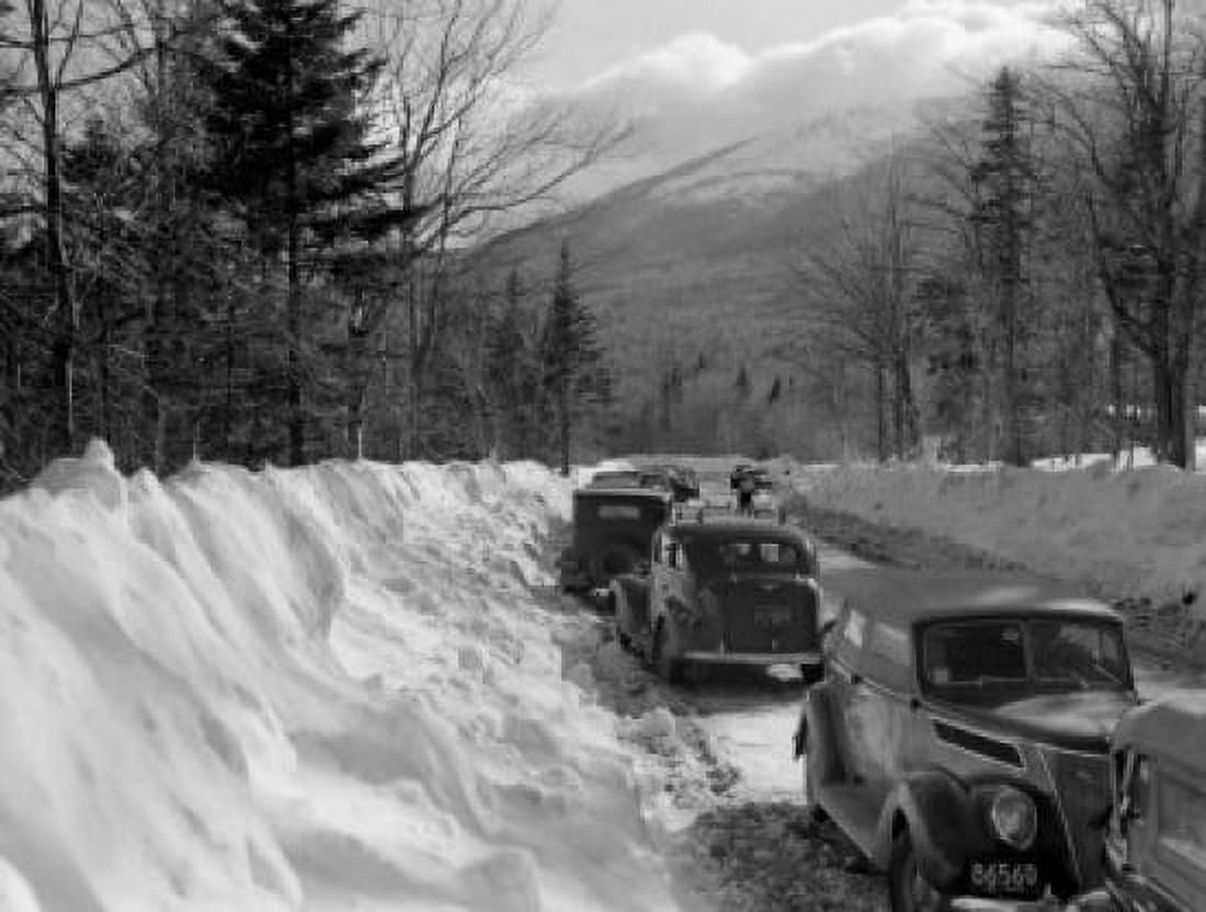 USA New Hampshire Pinkham Notch April traffic in snow Canvas Art -  (18 x 24)