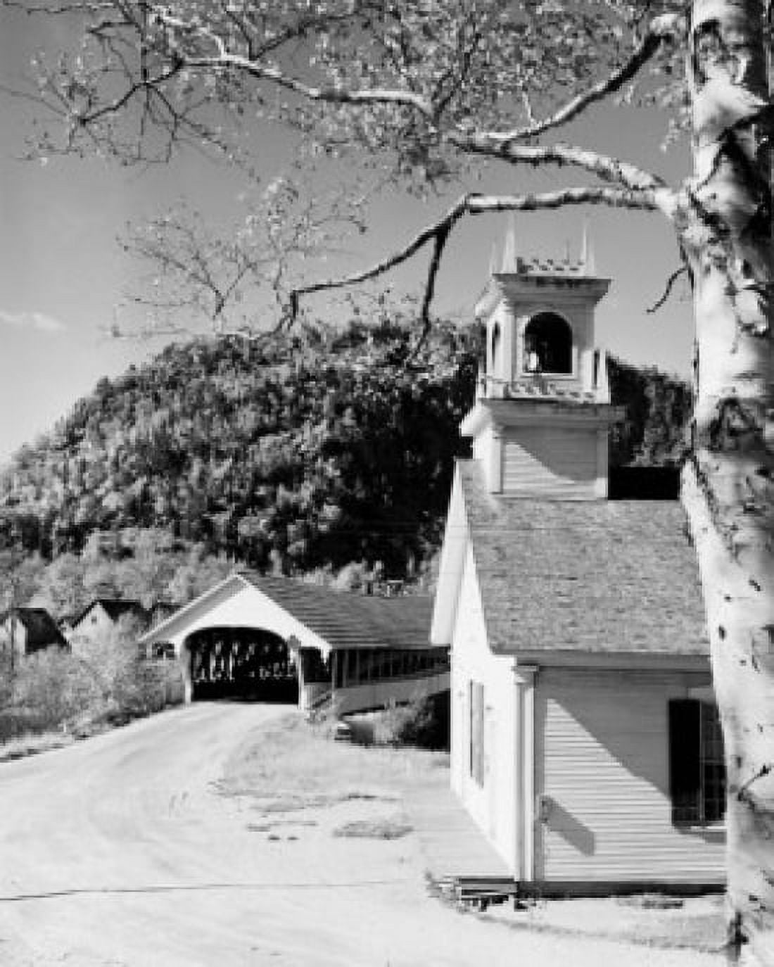 USA New Hampshire Stark Church and covered bridge Canvas Art -  (18 x 24)