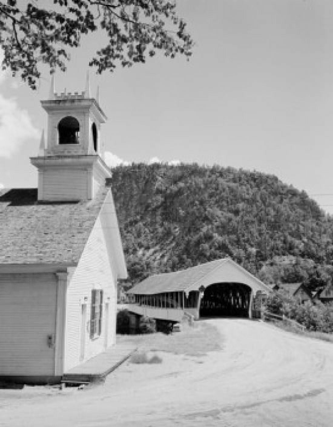 USA New Hampshire Stark Church with covered bridge Canvas Art - (18 x 24)
