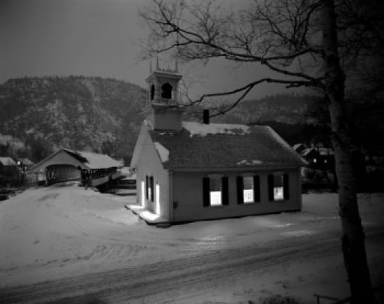 USA New Hampshire Stark church and covered bridge at night Canvas Art - (24 x 36)