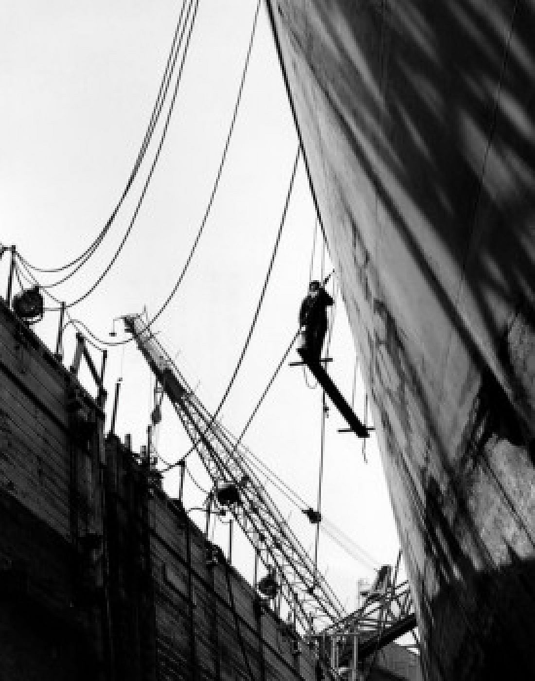 USA New Jersey Hoboken Todd Shipyards Corporation low angle view of dock worker working on industrial ship Canvas Art - (18 x 24)