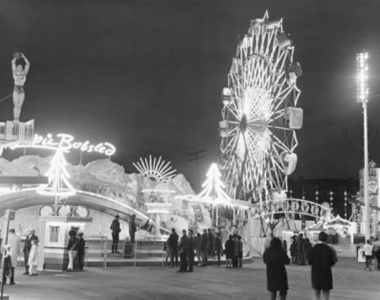 USA New Jersey Palisades Park amusement park lit up at night Canvas Art - (24 x 36)