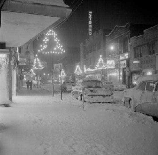 USA New Jersey Passaic Night winter scene on Jefferson Street Canvas Art - (24 x 36)