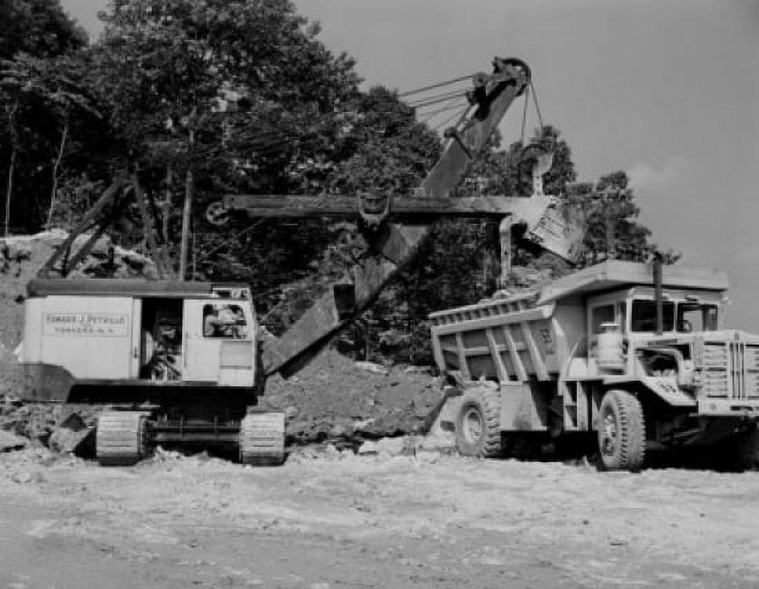 USA New Jersey Phillipsburg Earth mover putting soil on dump truck Canvas Art -  (24 x 36)