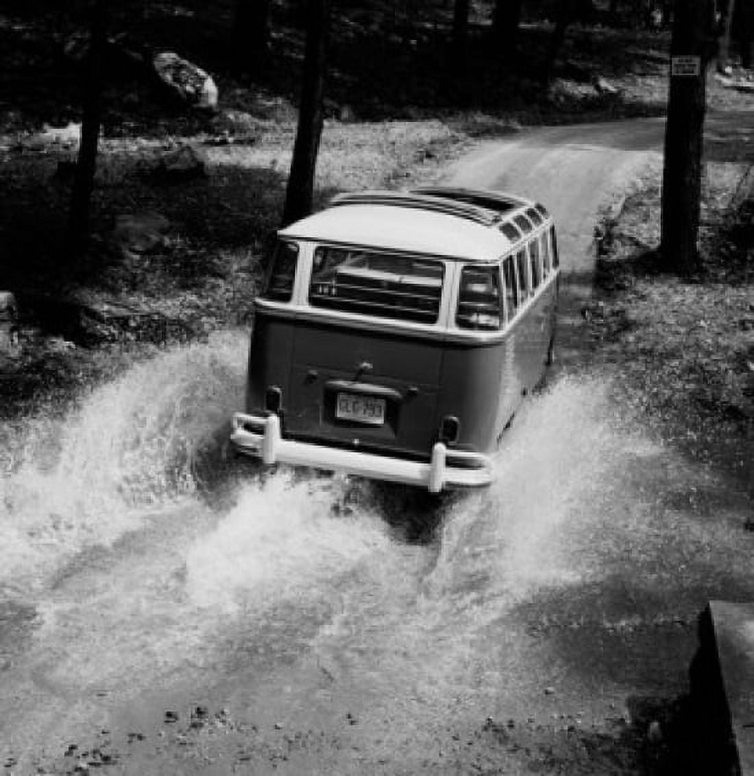USA New Jersey Van in flood water on country road Canvas Art - (18 x 24)