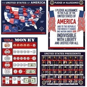 USA New Joe Biden 2021 Charts 4 Pack LAMINATED Posters US Currency, Pledge of Allegiance, all US Presidents, and Map of United States 15x19 Young N Refined
