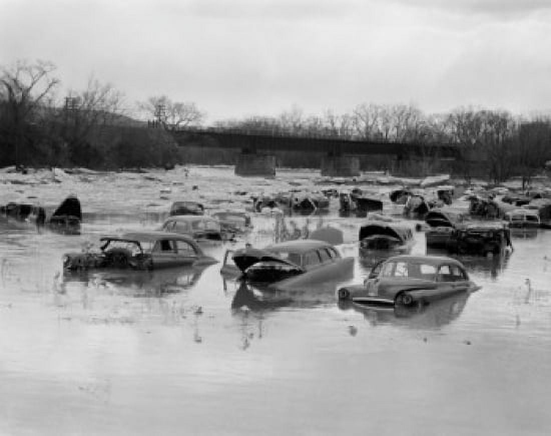 USA New York Binghamton Old cars in the river Canvas Art - (24 x 36)
