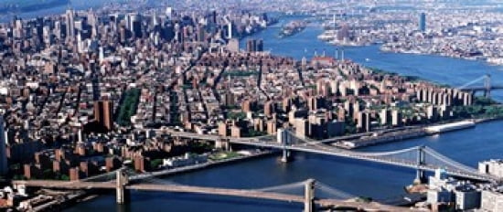 USA New York Brooklyn Bridge aerial Canvas Art - Panoramic Images (30 x 13)