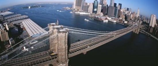 USA New York Brooklyn Bridge aerial Canvas Art - Panoramic Images (30 x 13)