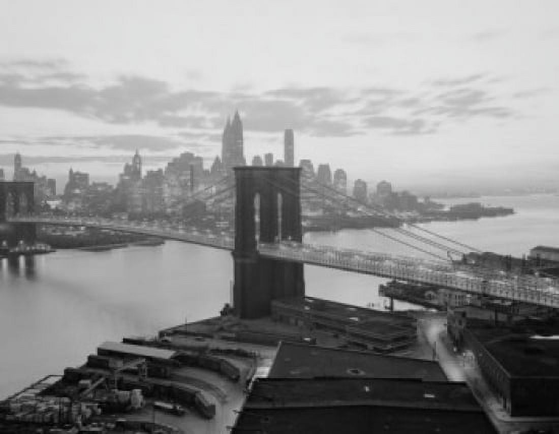 USA New York Brooklyn Bridge and Lower Manhattan skyline Canvas Art - (18 x 24)