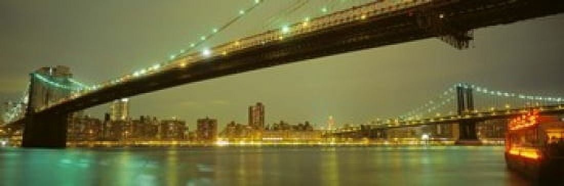 USA New York Brooklyn and Manhattan Bridges Canvas Art - Panoramic Images (18 x 6)
