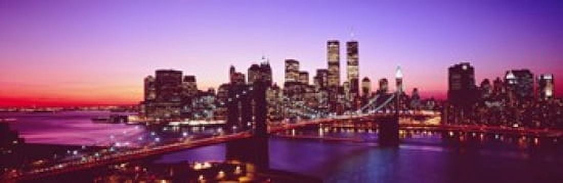USA New York City Brooklyn Bridge twilight Canvas Art - Panoramic Images (18 x 6)