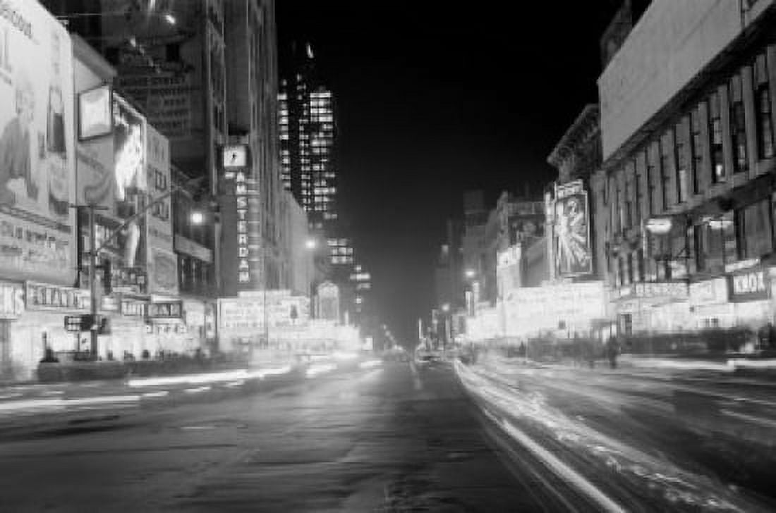 USA New York City Looking West on 42nd Street at night showing illuminated theatres Canvas Art - (18 x 24)