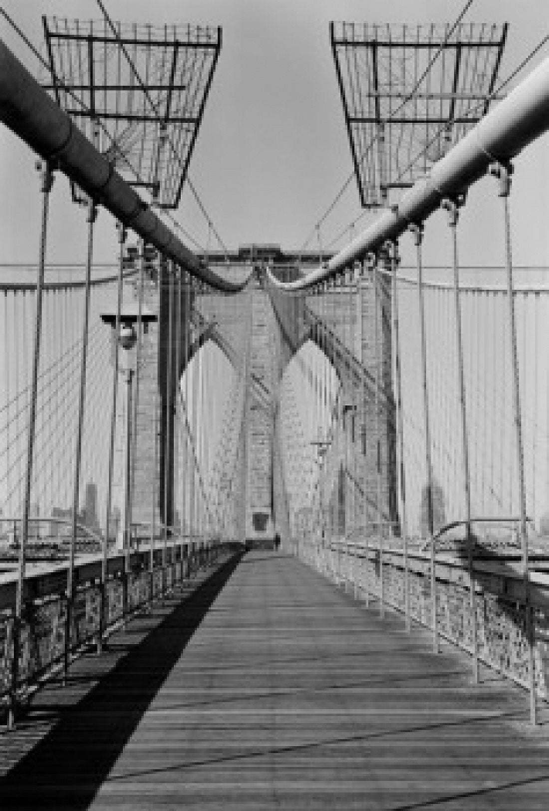 USA New York City Looking West on Brooklyn Bridge along pedestrian walk Canvas Art - (18 x 24)