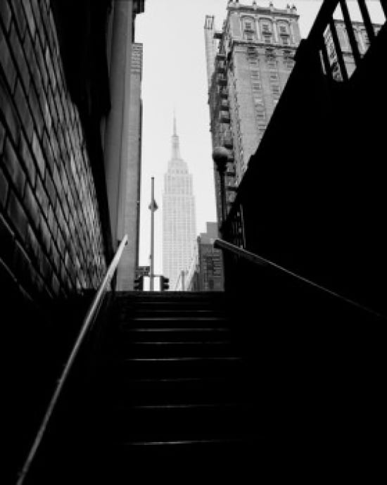 USA New York City Manhattan Empire State Building viewed from subway staircase Canvas Art - (24 x 36)