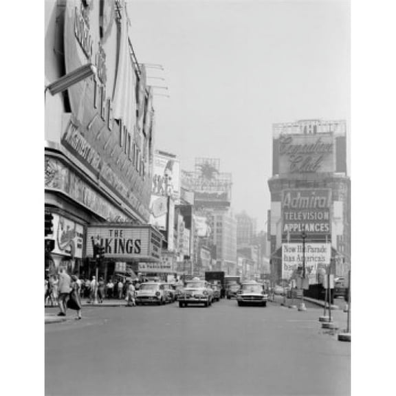 USA New York City Manhattan Looking North on Broadway From 45th Street Poster Print - 18 x 24 in.