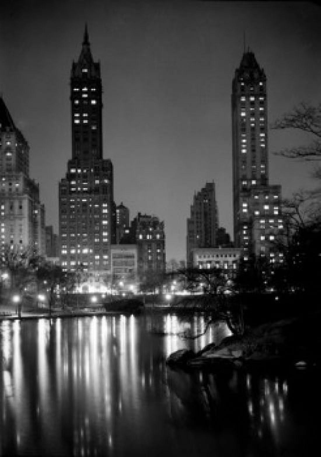 USA New York City Manhattan Night scene at Central Park with Fifth Avenue skyline Canvas Art - (18 x 24)