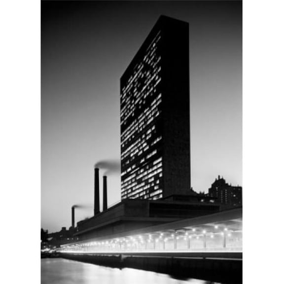 USA New York City Night View of United Nations Building Poster Print - 18 x 24 in.