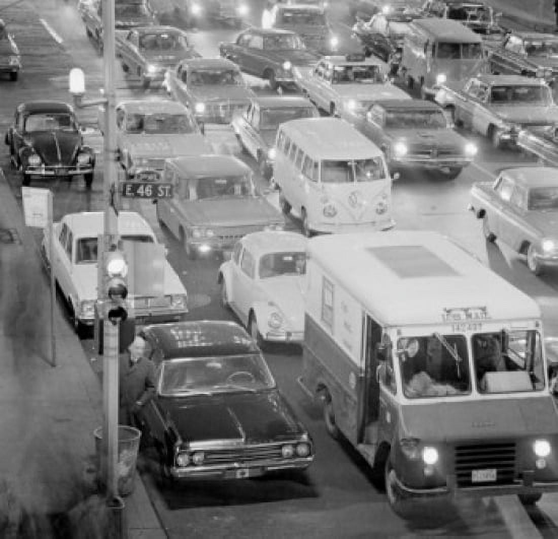 USA New York City Night traffic at UN plaza Canvas Art -  (18 x 24)