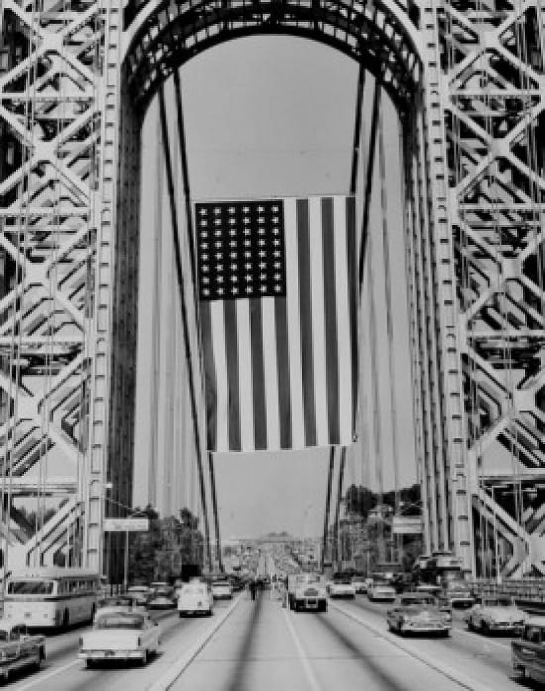 USA New York City Rising of flag at George Washington Bridge Canvas Art - (18 x 24)