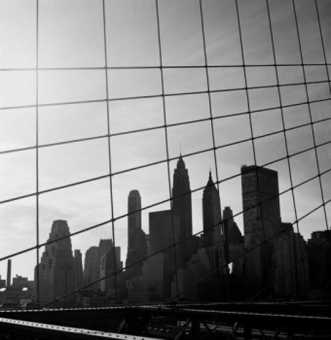 USA New York City Silhouette of Lower Manhattan skyline from Brooklyn Bridge Canvas Art - (24 x 36)