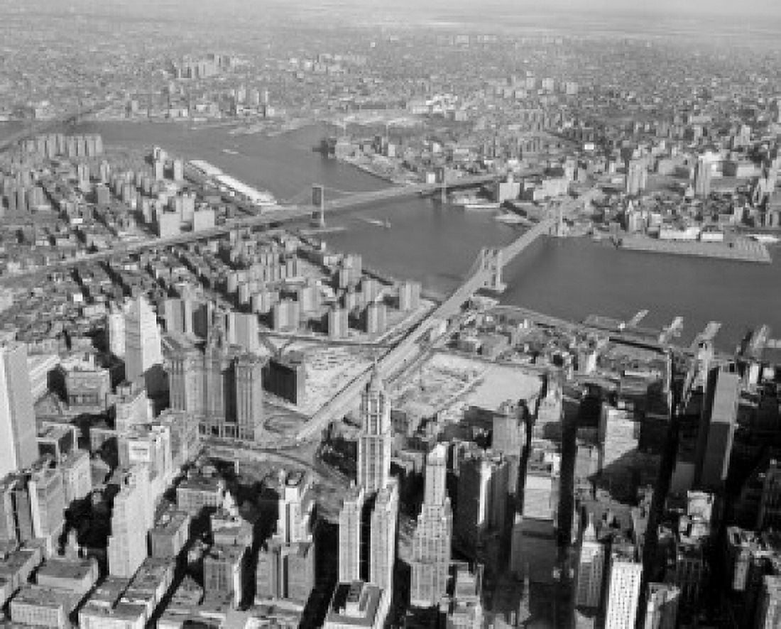 USA New York City aerial view of Manhattan and Brooklyn Canvas Art - (18 x 24)