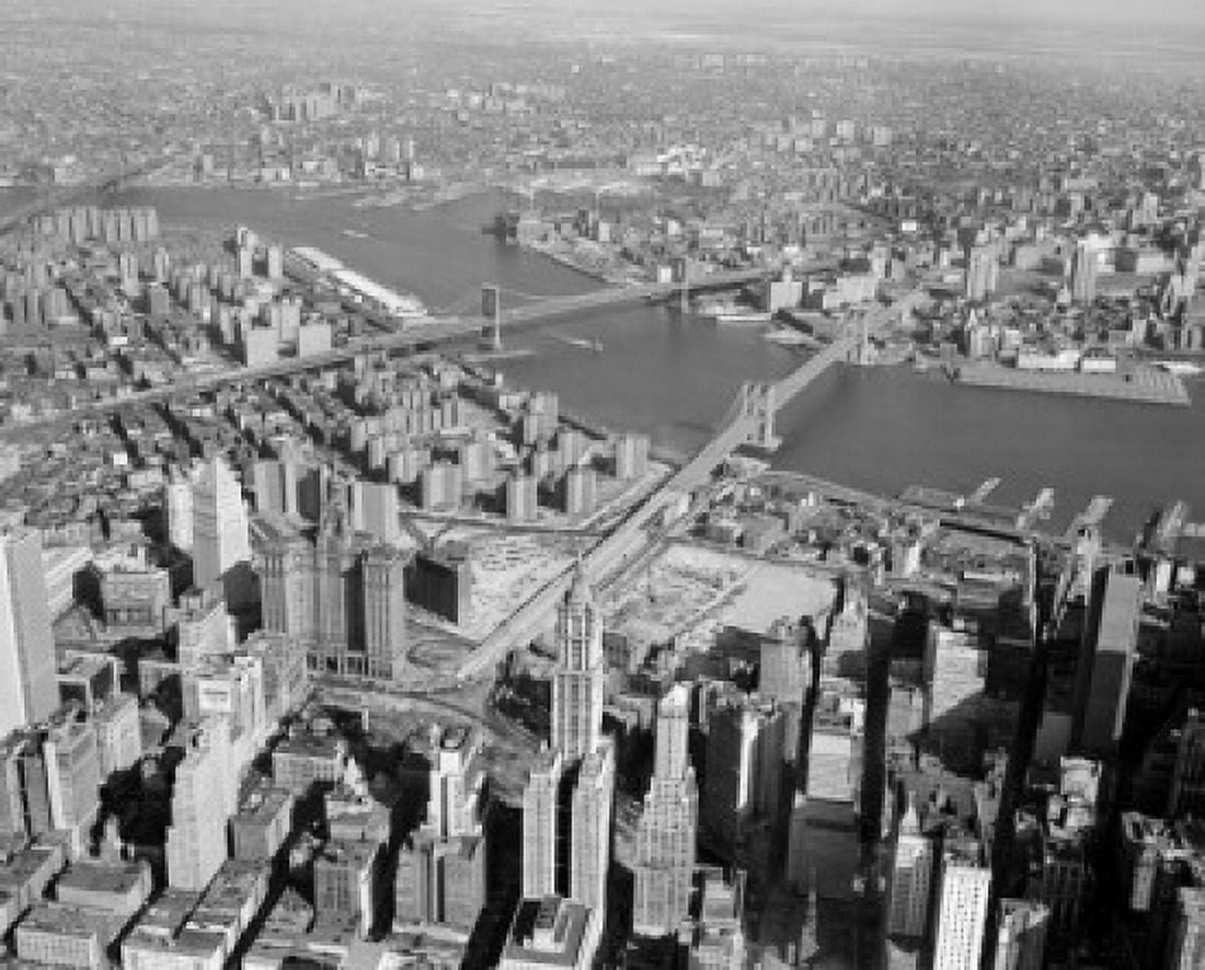 USA New York City aerial view of Manhattan and Brooklyn Canvas Art -  (24 x 36)