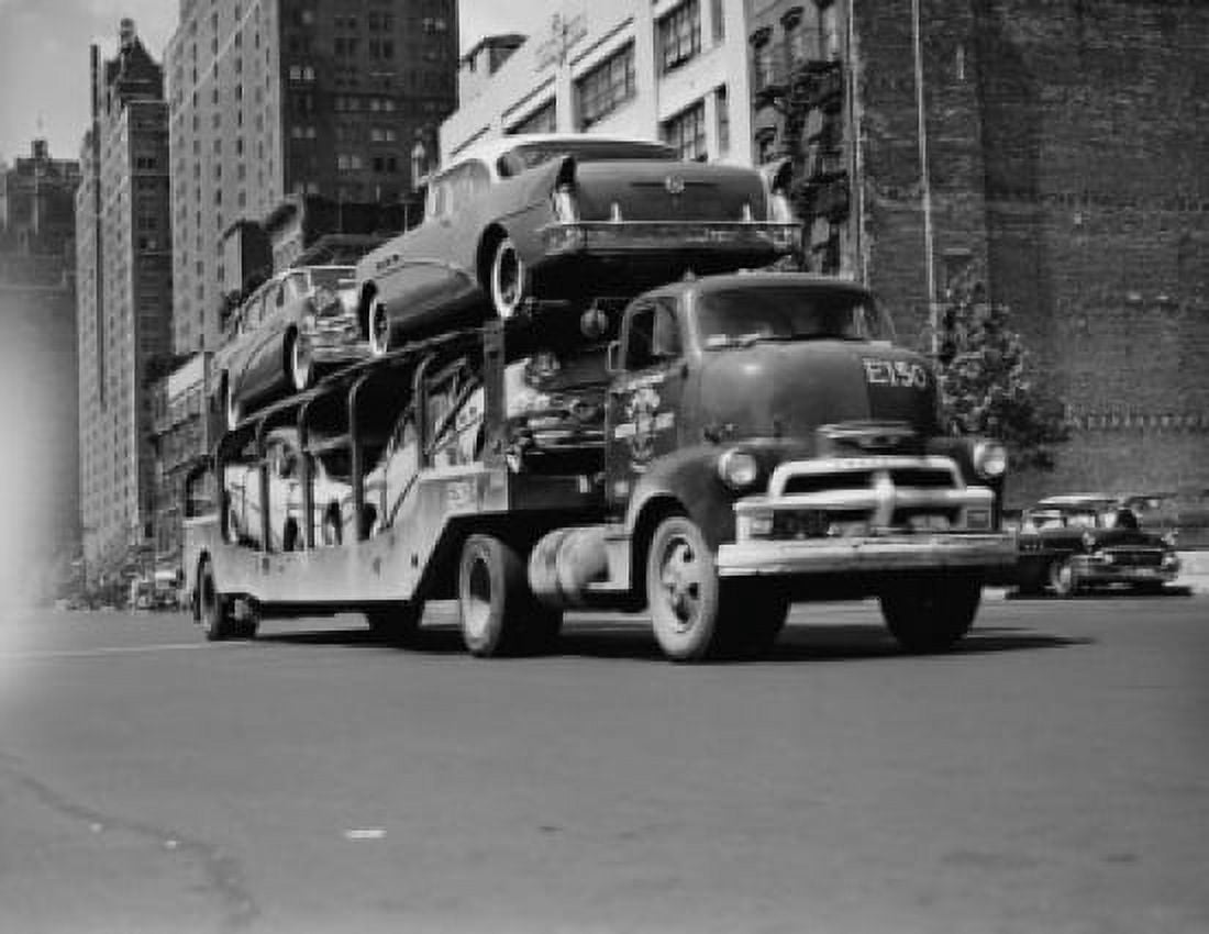 USA New York City car transporter hauling new automobiles Canvas Art - (24 x 36)