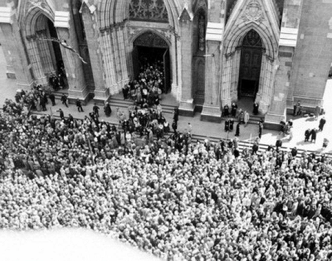 USA New York City high angle view of crowds outside cathedral Canvas Art - (24 x 36)