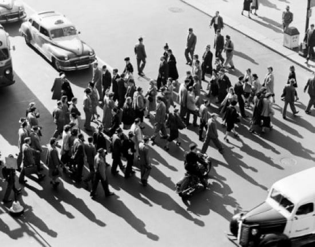 USA New York City high angle view of pedestrians crossing street Canvas Art -  (18 x 24)