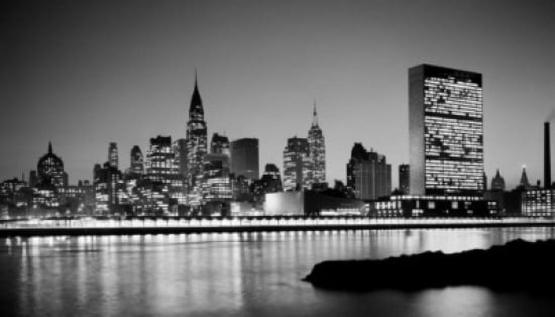USA New York City night view of Mid-Manhattan skyline from across the East River Canvas Art - (24 x 36)