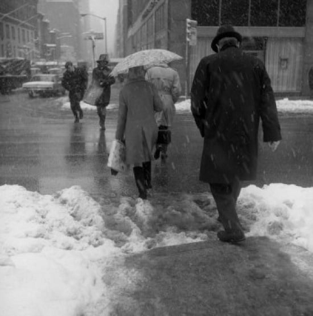 USA New York City pedestrians walking through snow Canvas Art - (24 x 36)