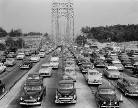 USA New York Heavy traffic in front of toll booths of George Washington Bridge Canvas Art - (24 x 36)