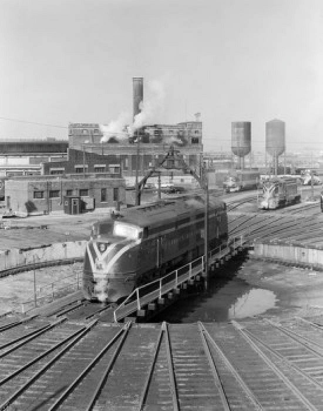 USA New York Jersey Central diesel engine on turntable in railroad yard Canvas Art - (18 x 24)