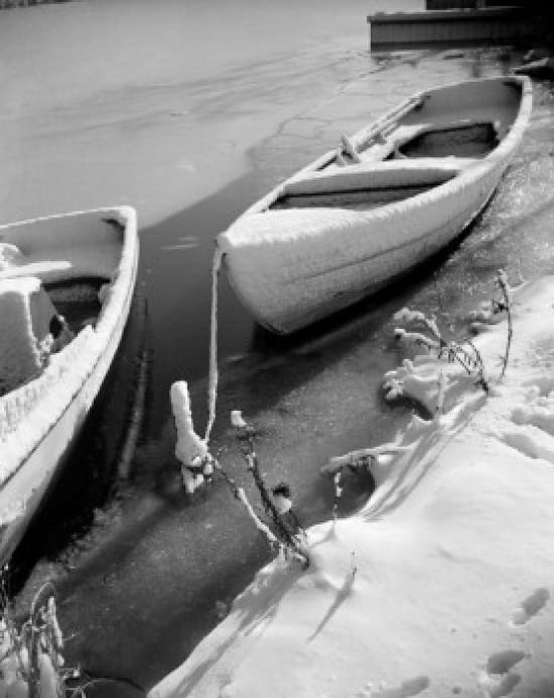USA New York Long Island Snow covered boats on Amityville River Canvas Art -  (18 x 24)