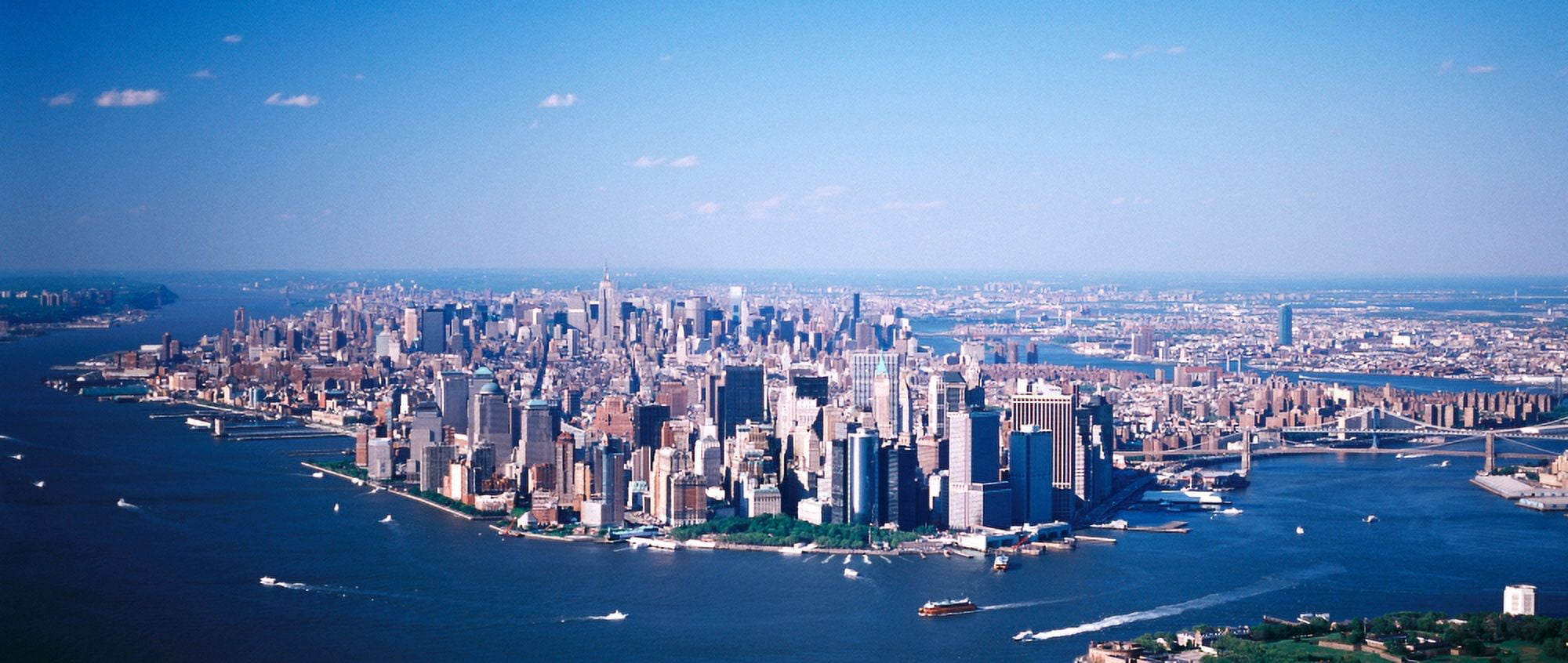 USA New York Lower Manhattan aerial view of skyline Canvas Art - Panoramic Images (27 x 9)
