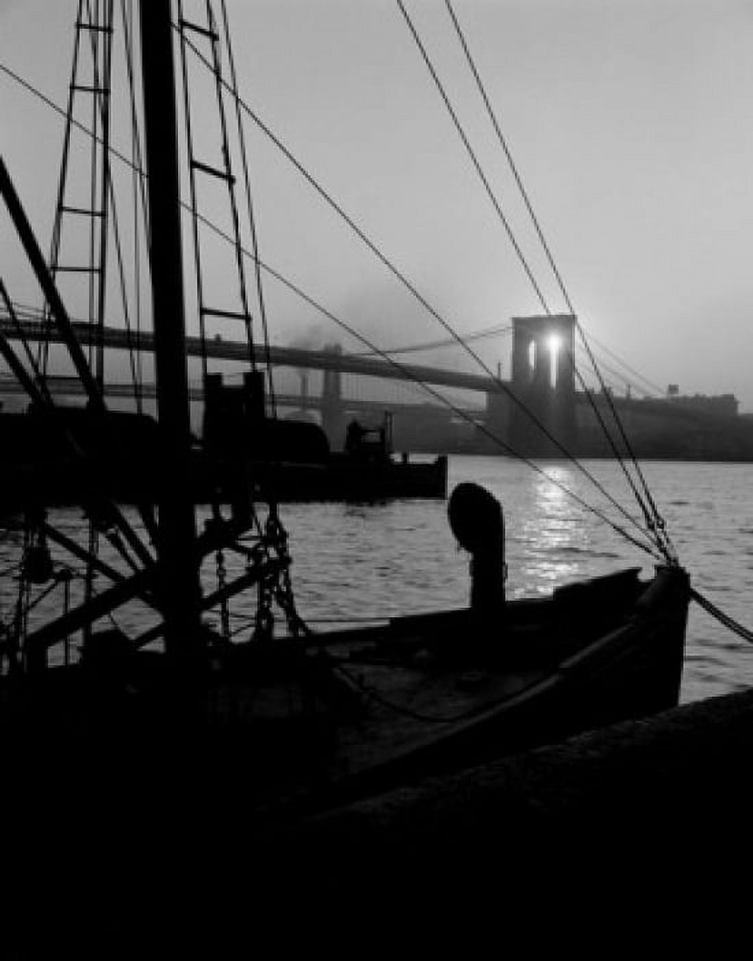 USA New York New York City Brooklyn Bridge viewed from ship Canvas Art -  (18 x 24)