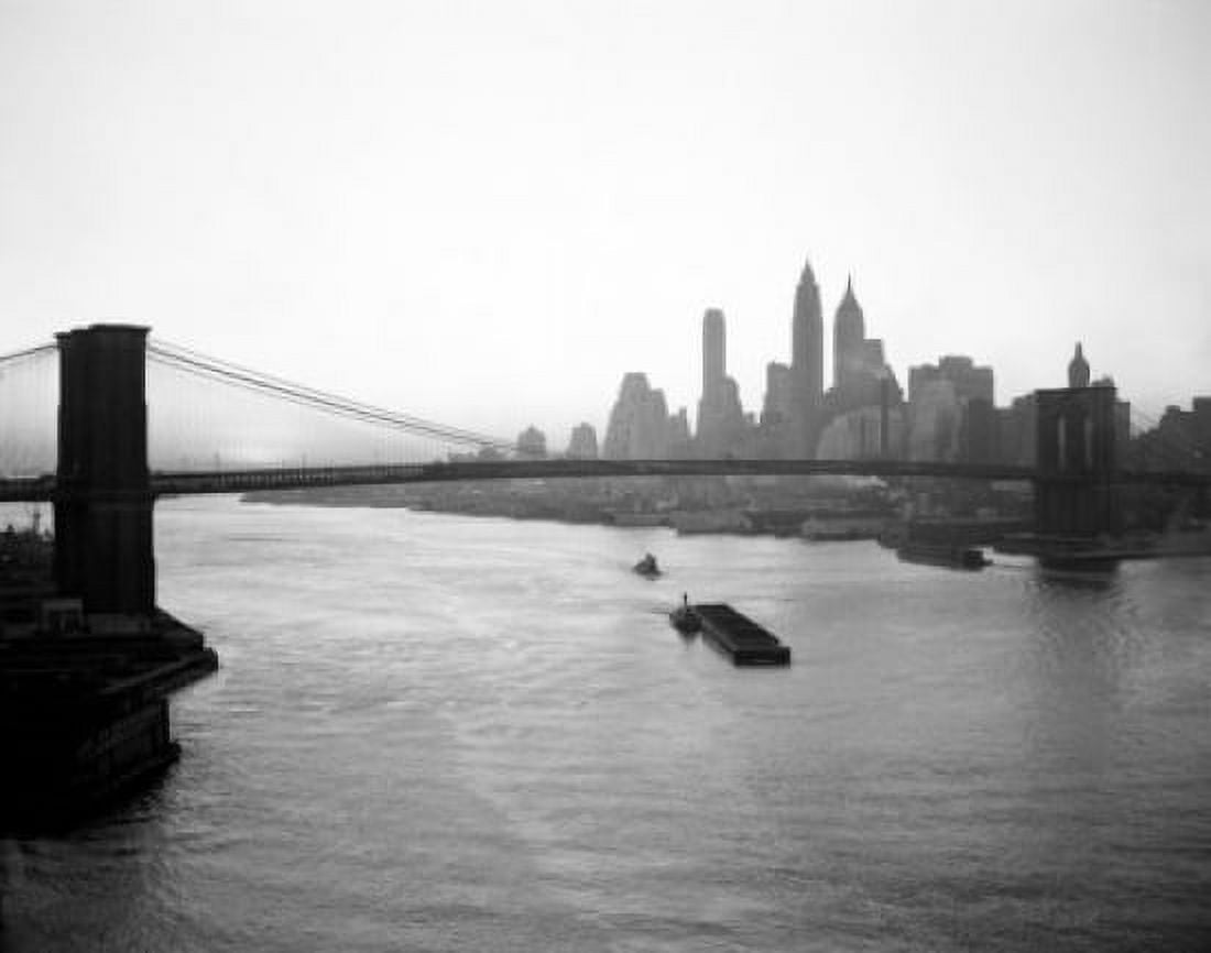 USA New York New York City Brooklyn Bridge with city skyline Canvas Art - (18 x 24)