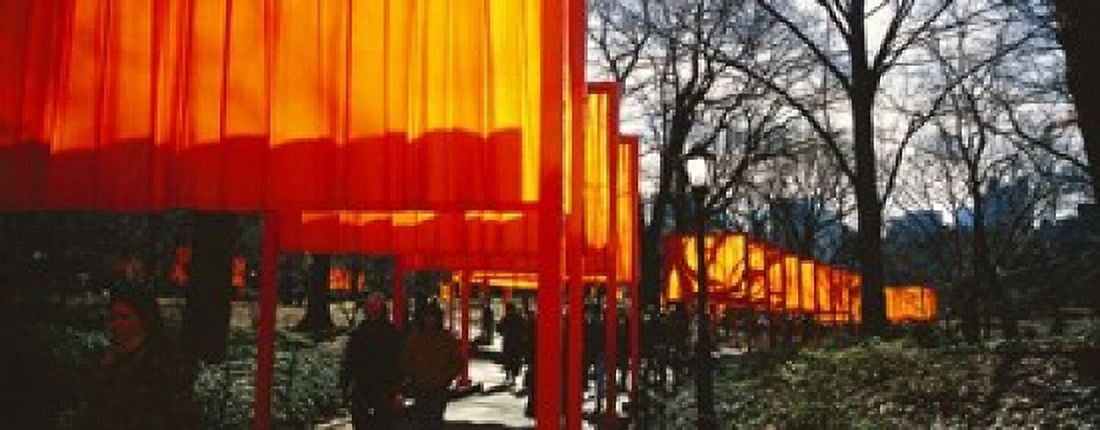 USA New York New York City Central Park People walking in the The Gates Canvas Art - Panoramic Images (15 x 6)