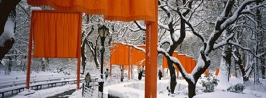 USA New York New York City Central Park People walking in the The Gates Canvas Art - Panoramic Images (36 x 13)
